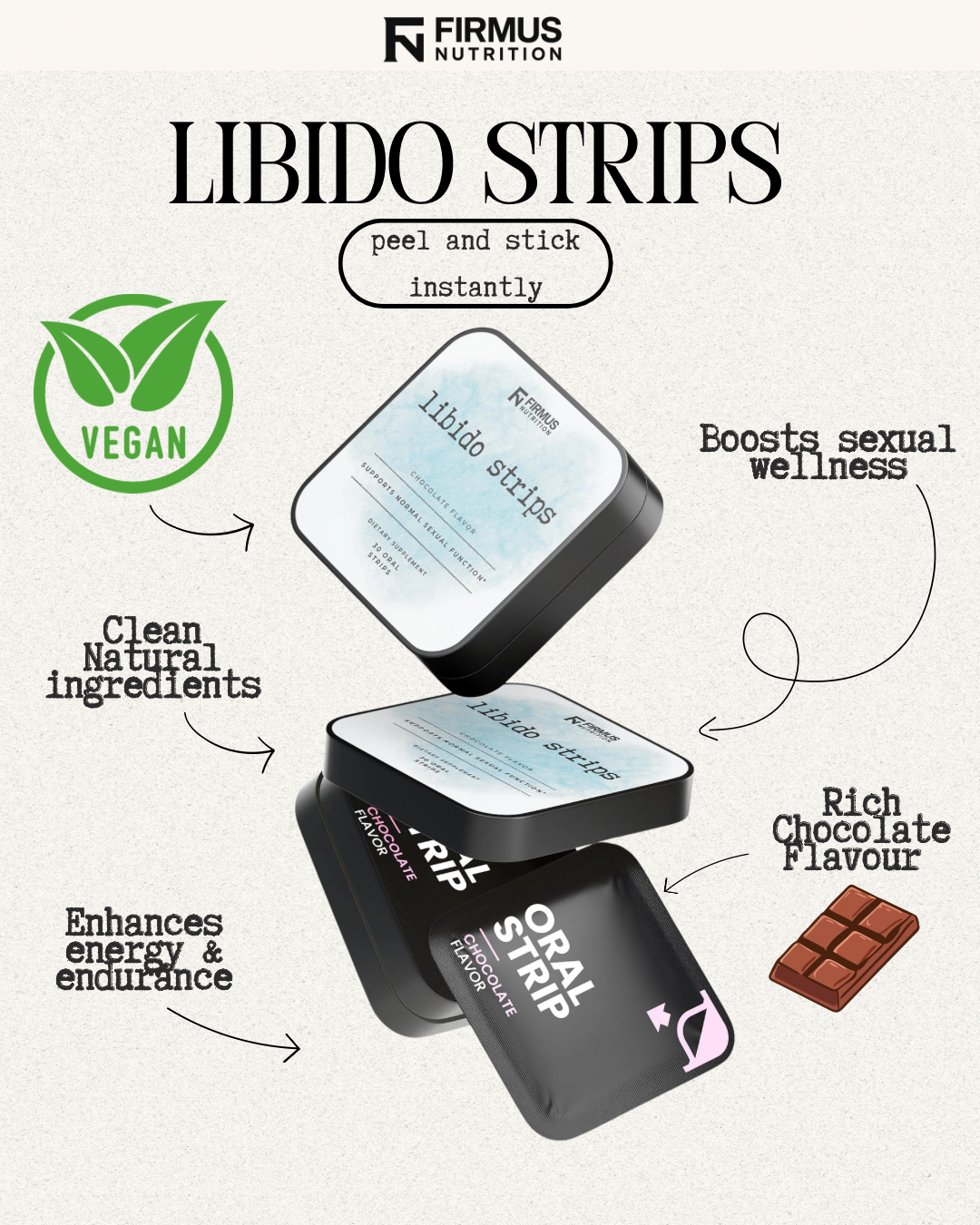 100% Vegan Libido Support Strips (Chocolate Flavor)